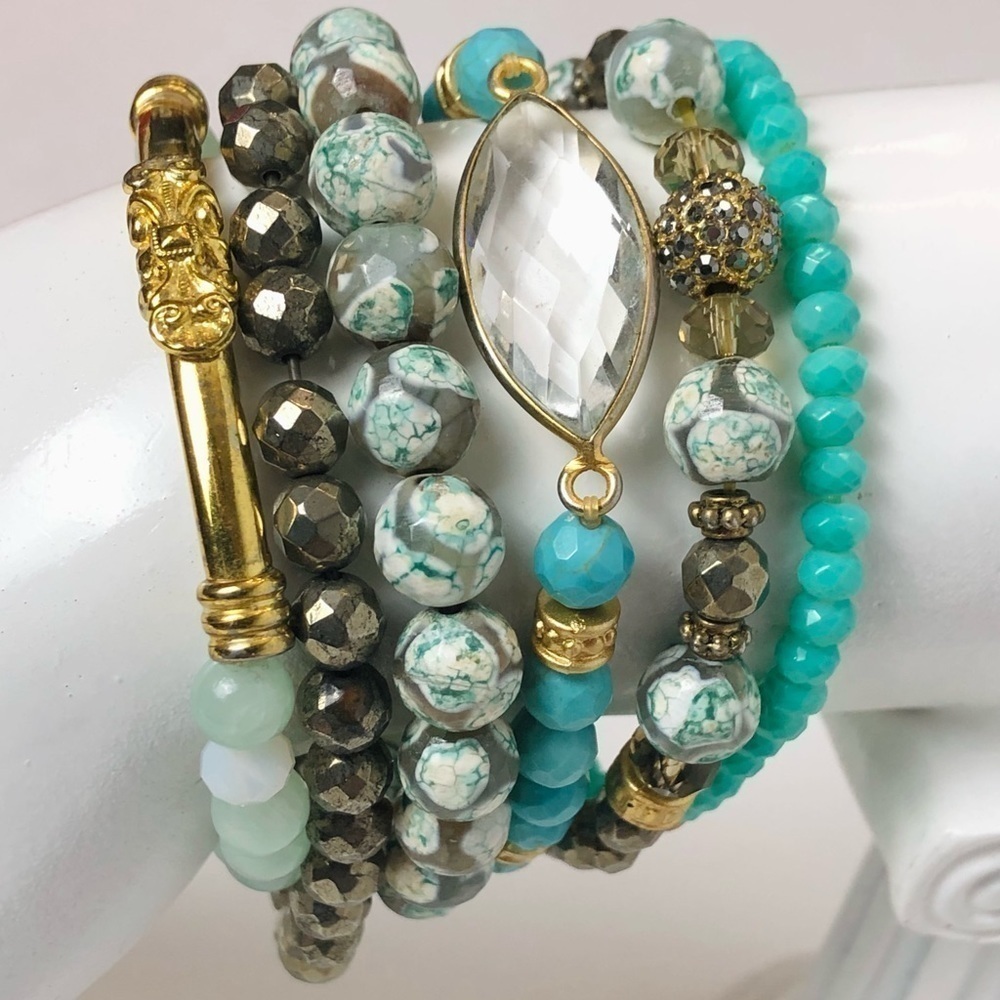 6 Pc Statement Stretch Bead Bracelets - image 1